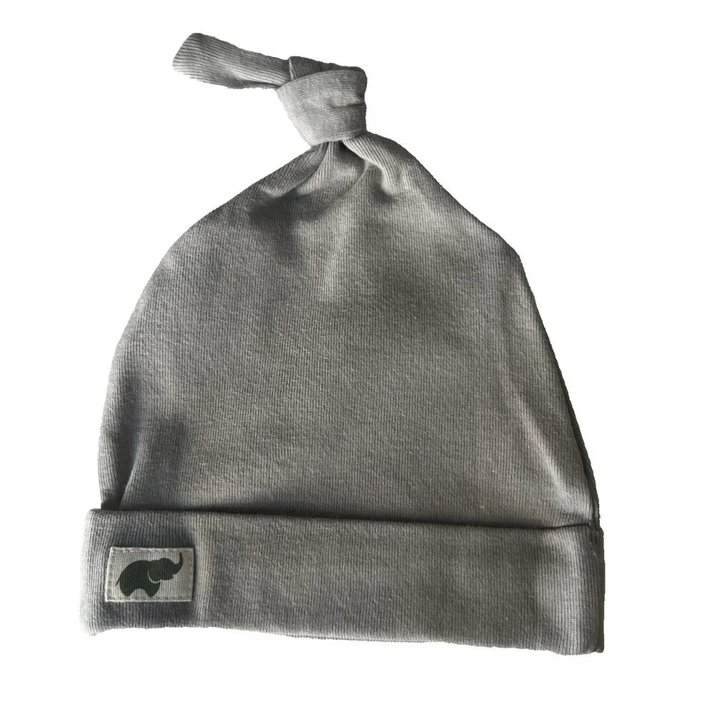 Monica+Andy Baby Beanie Gray Tie Knot Top Knit Cap OS Organic Cotton NWT
